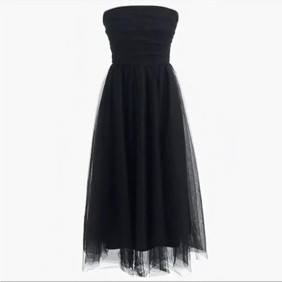 NEW J. Crew Black Strapless Tulle Voluminous Puffy Midi Dress Sz 0 - Picture 16 of 16